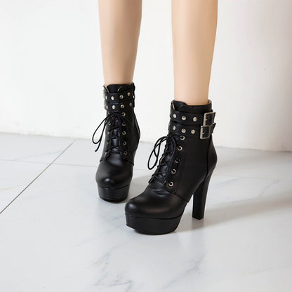 Women's Rivets Platform High Heel Short Boots