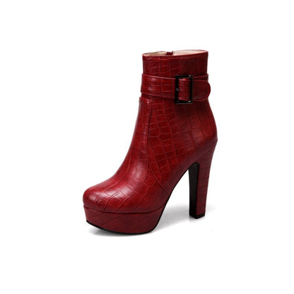 Women's Buckle Platform High Heel Short Boots