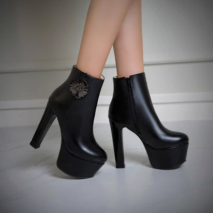 Women's Flower Platform High Heel Short Boots