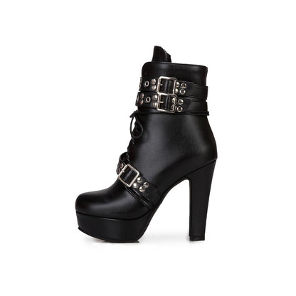 Women's High Heel Platform Short Motorcycle Boots