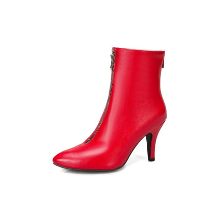 Women's Pointed Toe Zipper High Heel Short Boots