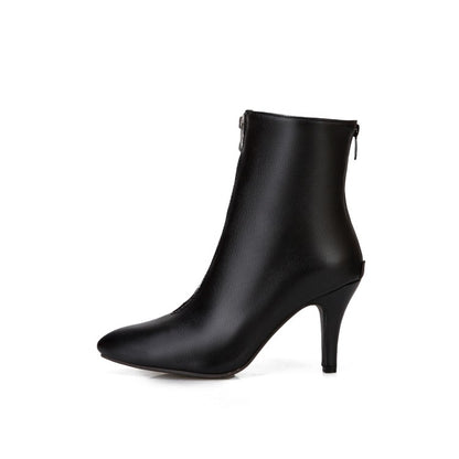 Women's Pointed Toe Zipper High Heel Short Boots