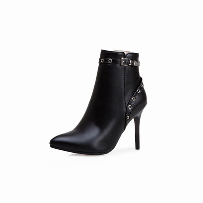 Women's Buckle Stiletto High Heel Short Boots