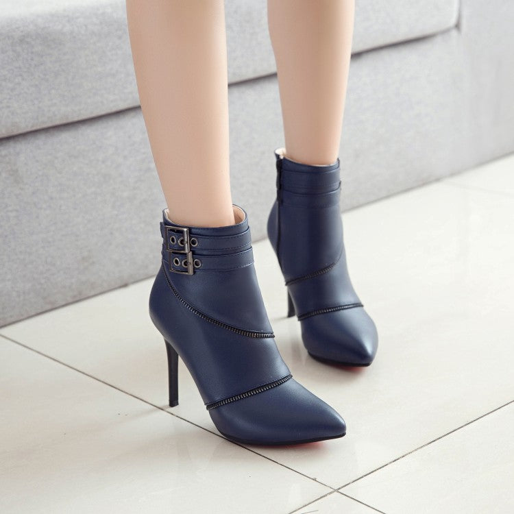 Women's Color Block High Heel Stiletto Short Boots