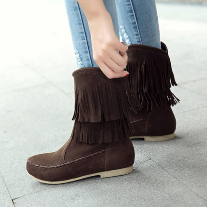 Women's Tassel Low Heels Short Boots