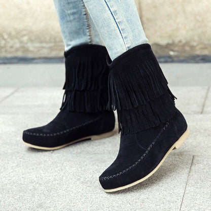 Women's Tassel Low Heels Short Boots