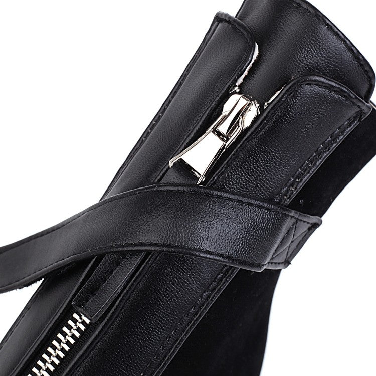 Women's Zipper Block High Heel Short Boots