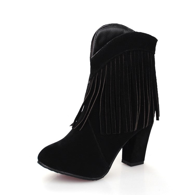 Women's Tassel High Heels Short Boots