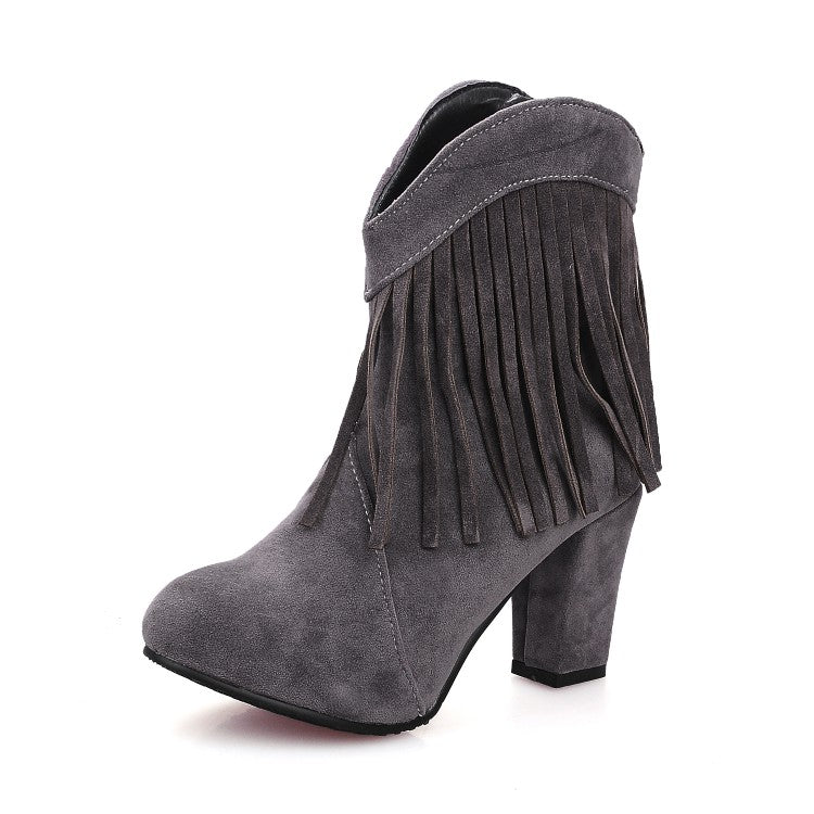 Women's Tassel High Heels Short Boots