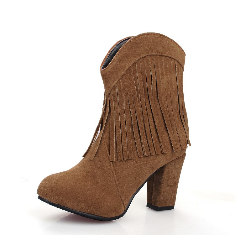 Women's Tassel High Heels Short Boots