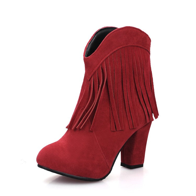 Women's Tassel High Heels Short Boots