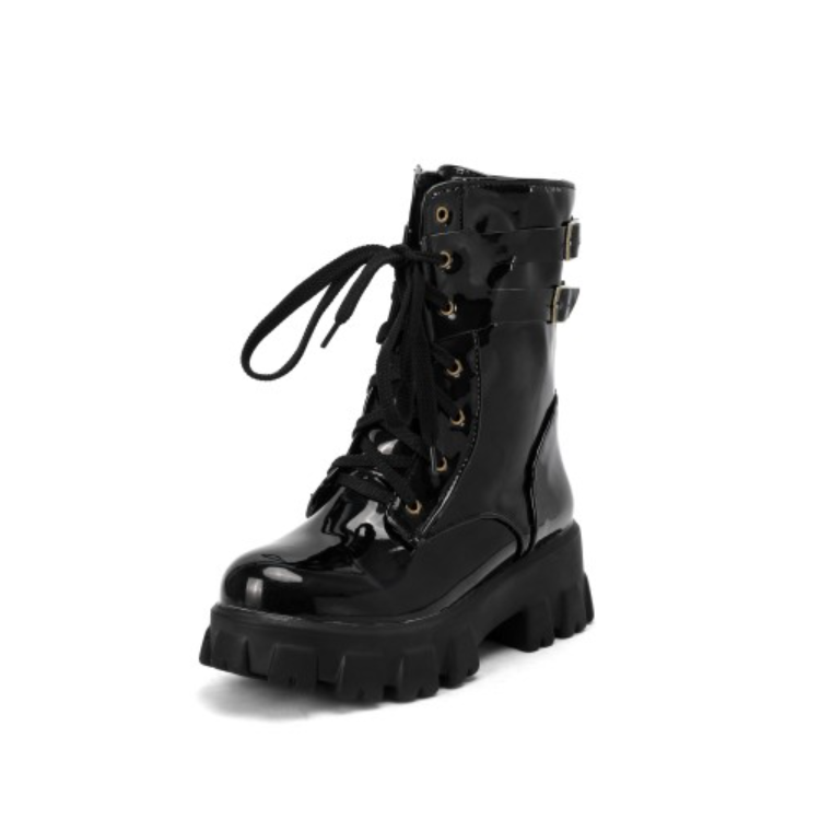 Women's Lace Up Buckle Short Motorcycle Boots