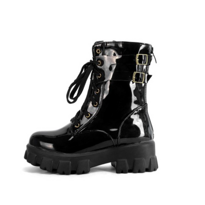 Women's Lace Up Buckle Short Motorcycle Boots