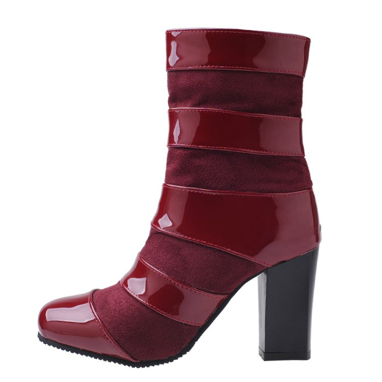Women's Patent Leather High Heels Short Boots