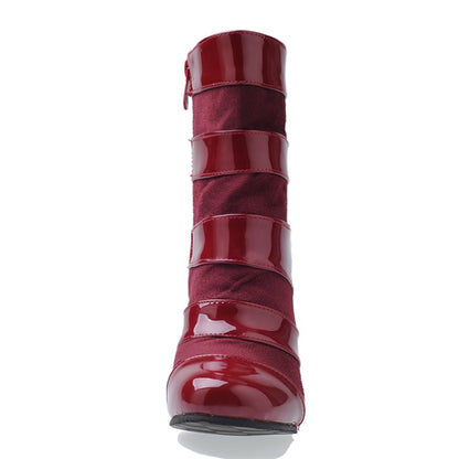 Women's Patent Leather High Heels Short Boots