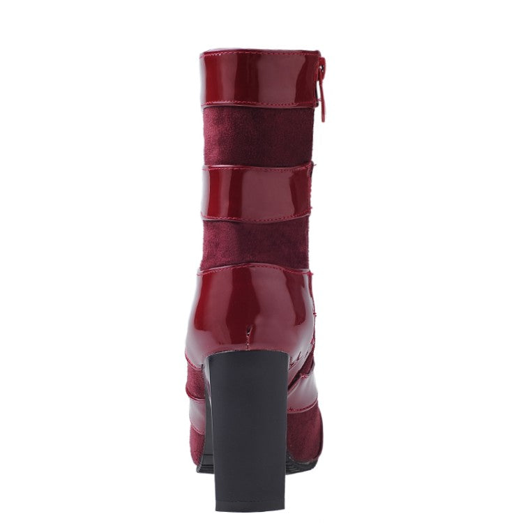 Women's Patent Leather High Heels Short Boots