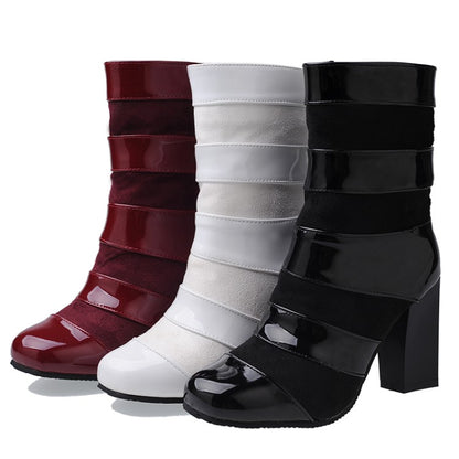 Women's Patent Leather High Heels Short Boots