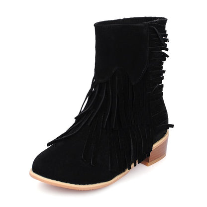 Women's Tassel Mid Heels Short Boots