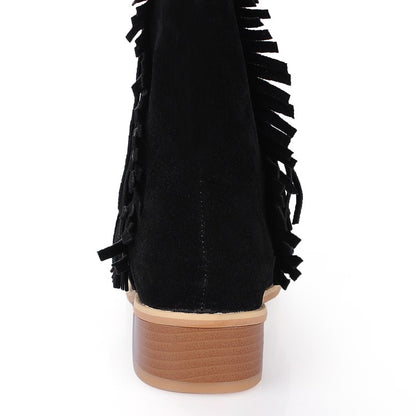 Women's Tassel Mid Heels Short Boots