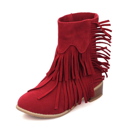 Women's Tassel Mid Heels Short Boots