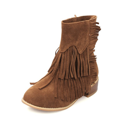 Women's Tassel Mid Heels Short Boots