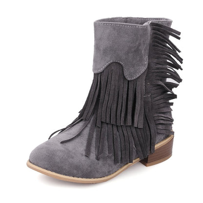 Women's Tassel Mid Heels Short Boots