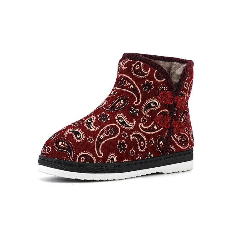 Women's Winter Floral Printed Short Snow Boots