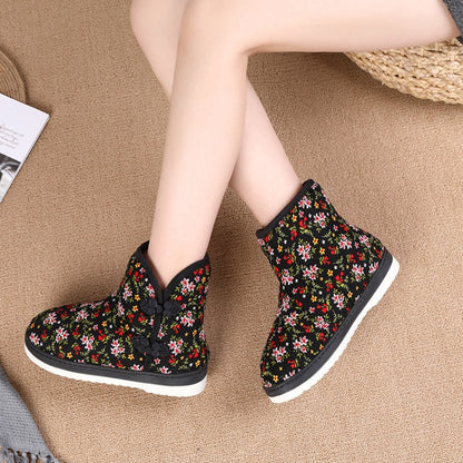 Women's Winter Floral Printed Short Snow Boots