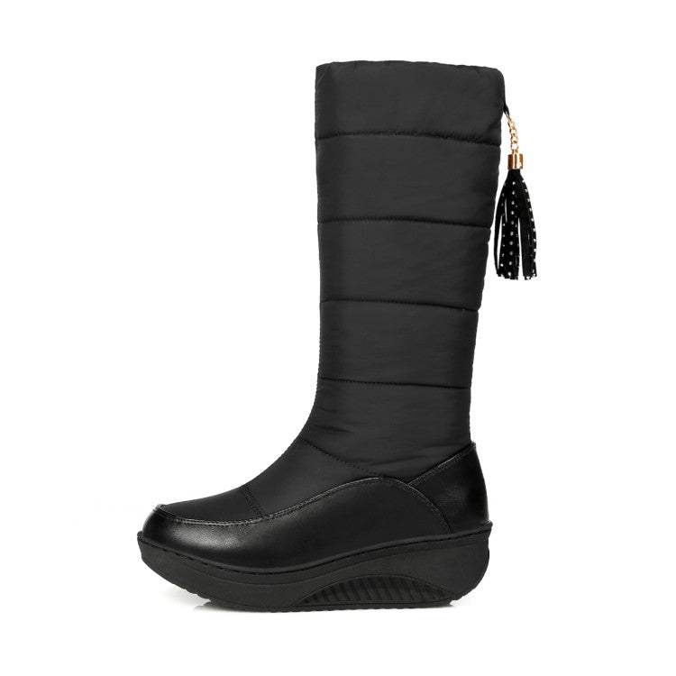 Women's Wedge Heels Tassel Winter Down Mid Calf Snow Boots