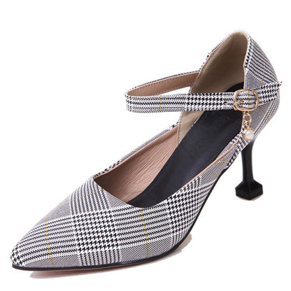 Women's Plaid Ankle Strap High Heel Stiletto Pumps