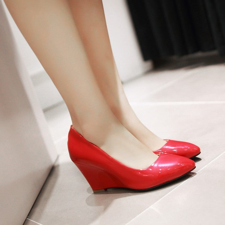 Women's Heels Patent Leather Platform Wedge Shoes
