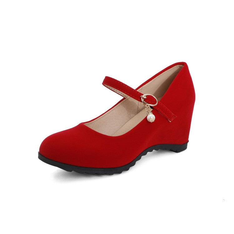 Women's Mary Jane Velvet Platform Wedge Heels Shoes