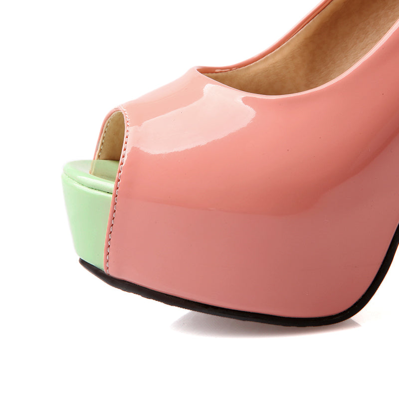 Women's Peep Toe Block Heels Pumps Jelly Shoes