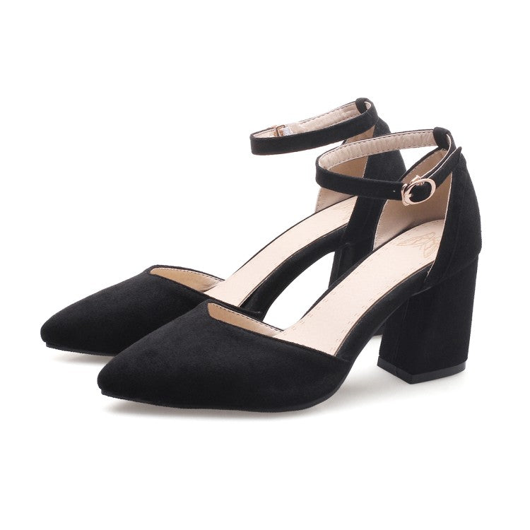 Women's's Suede Fabric Pointed Toe Ankle Strap Block Heel Sandals