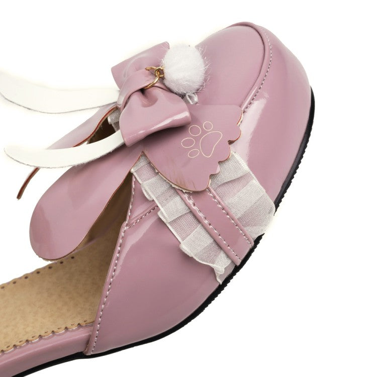 Women's's Lolita Closed Toe Butterfly Knot Lace Mid Block Heel Sandals