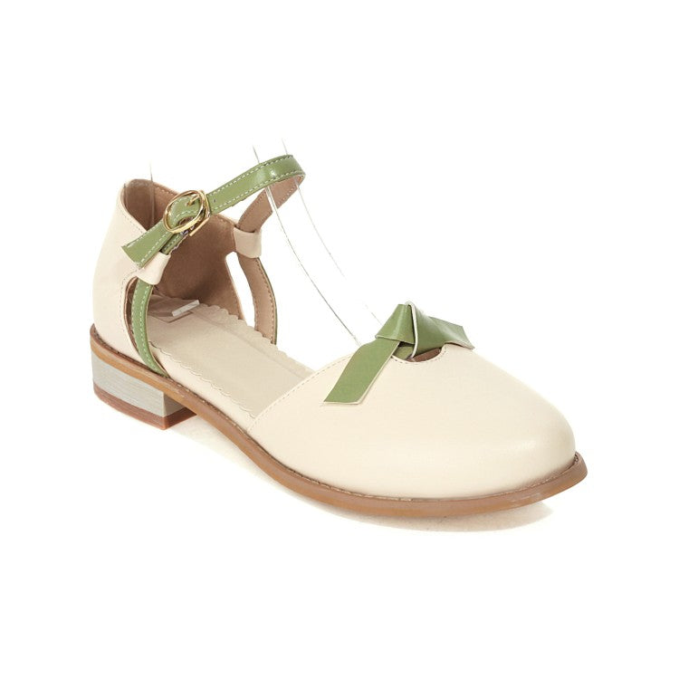 Women's's Lolita Round Toe Butterfly Knot Hollow Out Flat Sandals