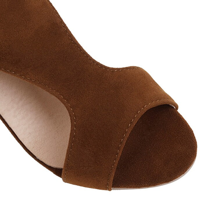 Women's's Hollow Out Suede Open Toe Block Heels Sandals