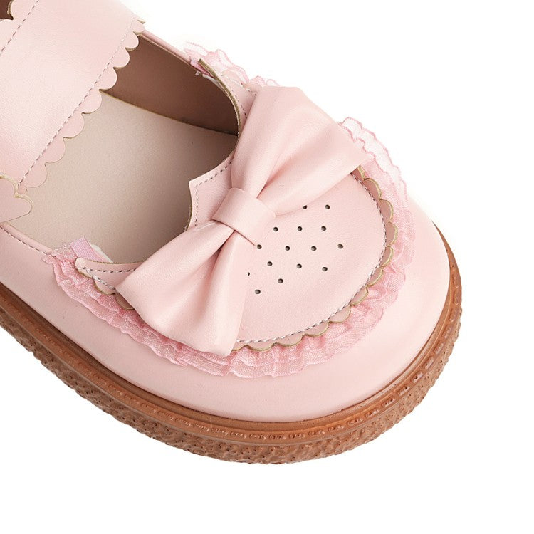 Women's's Lolita Round Toe Butterfly Knot Shallow Flat Sandals