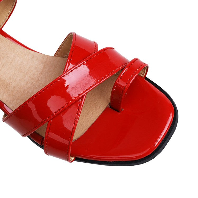 Women's's Square Toe Patent Leather Block Heels Sandals