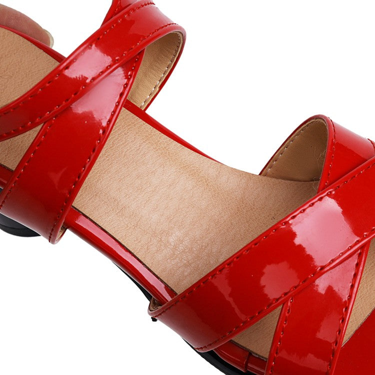 Women's's Square Toe Patent Leather Block Heels Sandals