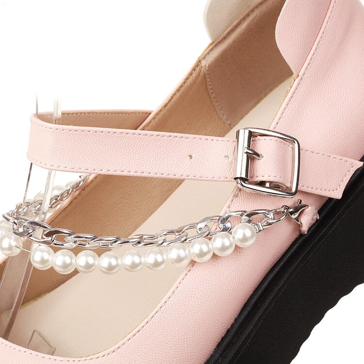 Women's Lolita Pearls Beading Platform Flats Shoes