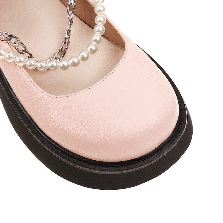 Women's Lolita Pearls Beading Platform Flats Shoes