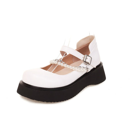 Women's Lolita Pearls Beading Platform Flats Shoes