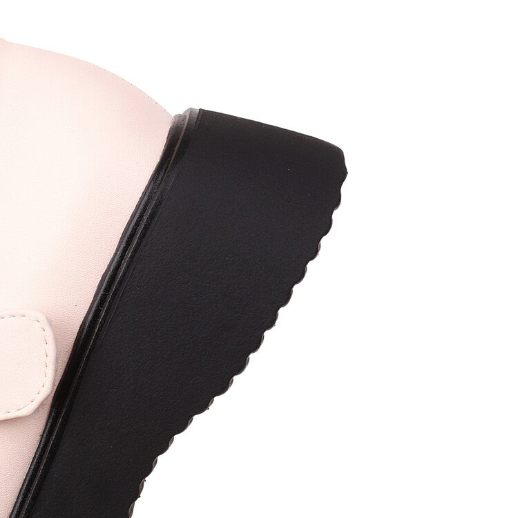 Women's Lolita Color Block Round Toe Pearls Beading Ankle Strap Platform Flats
