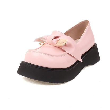 Women's Round Toe Butterfly Knot Platform Flat Shoes