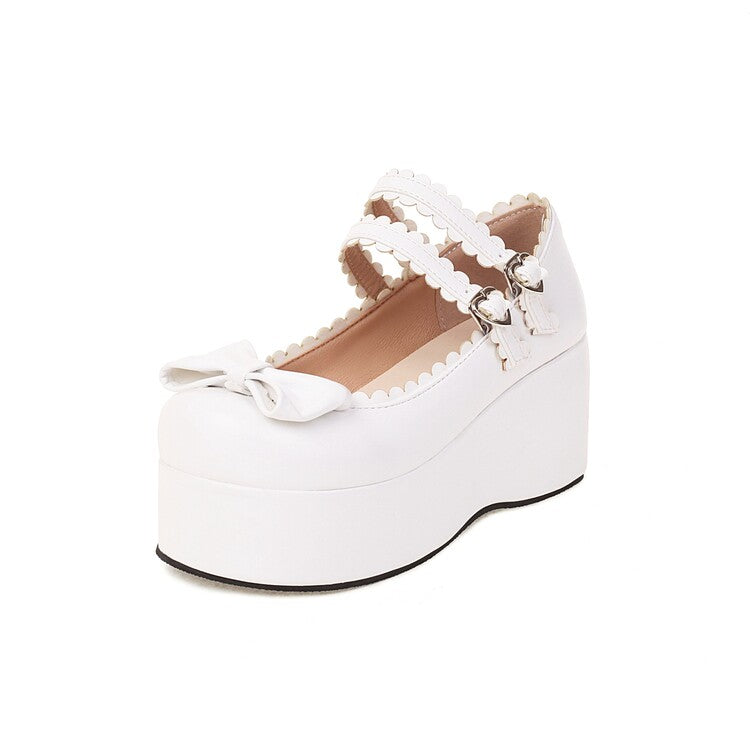 Women's Butterfly Knot Round Toe Double Ankle Strap Platform Flats