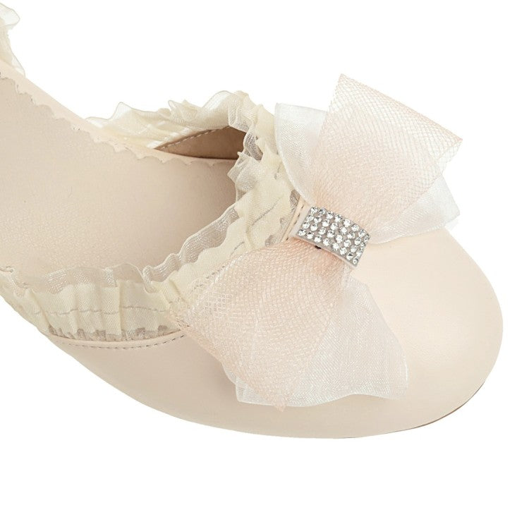 Women's Lolita Round Toe Lace Butterfly Knot Hollow Out Low Block Heels Sandals