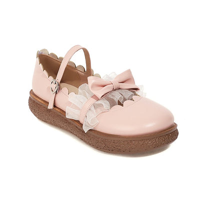 Women's Lolita Lace Butterfly Knot Platform Flats Shoes