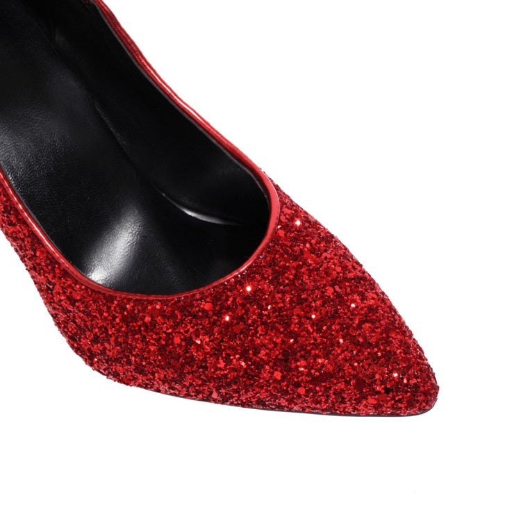 Women's Pumps Bling Bling Sequins Pointed Toe Chunky Heel Wedding Shoes