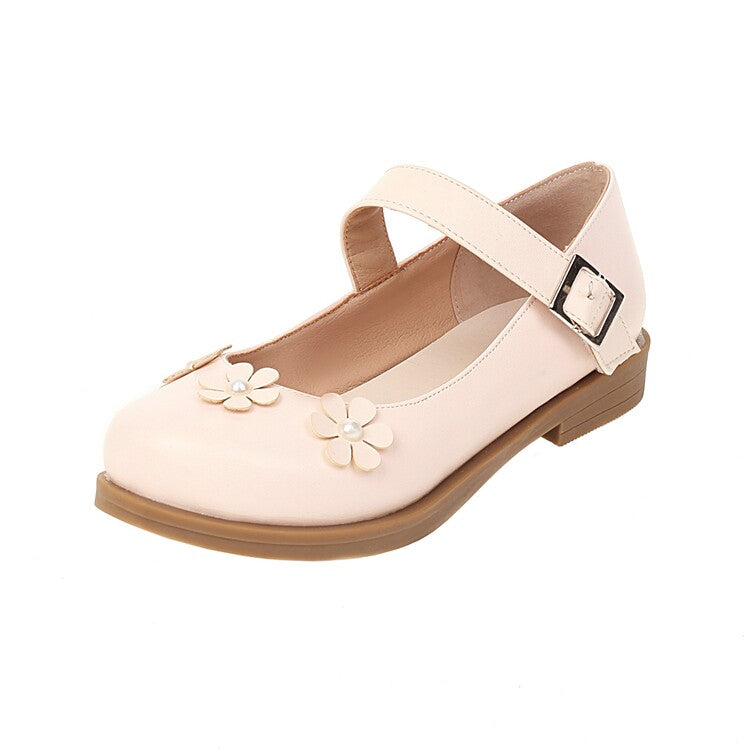 Women's Solid Color Round Toe Flora Flat Many Jane Shoes